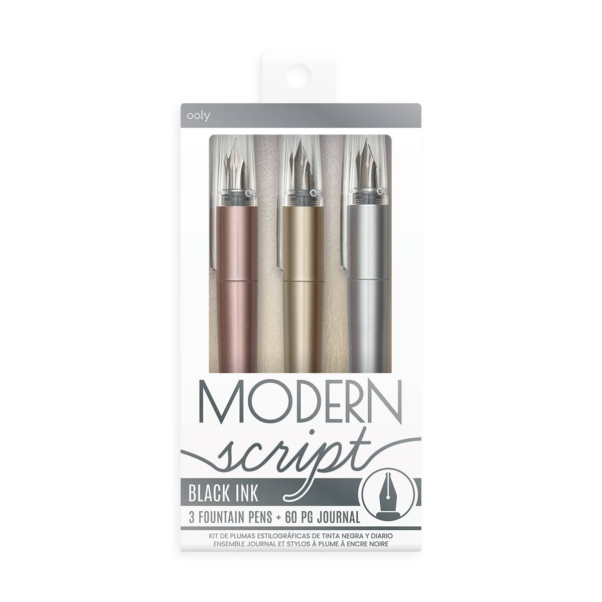 Modern Script: Black Ink Fountain Pens + Journal (4 PC Set)