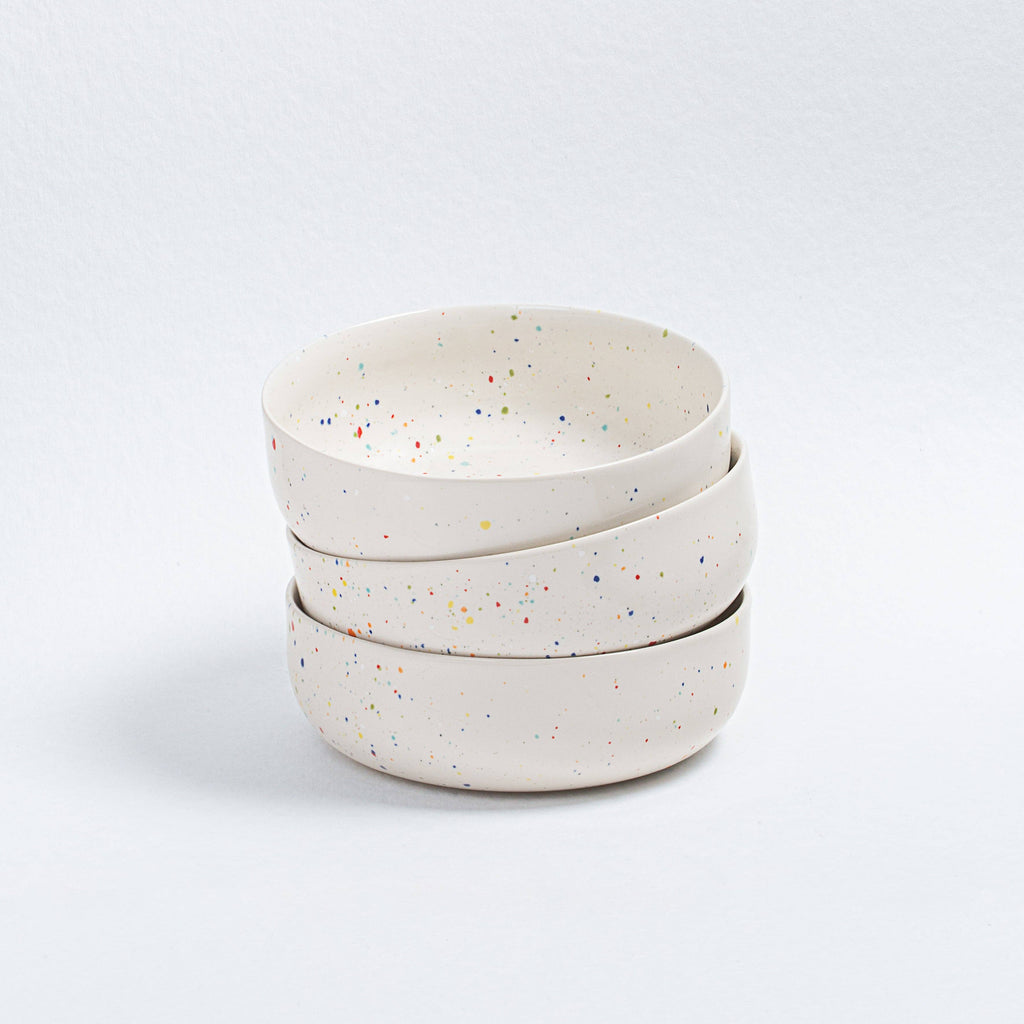 Set of 4 White Stoneware Ceramic Bowls