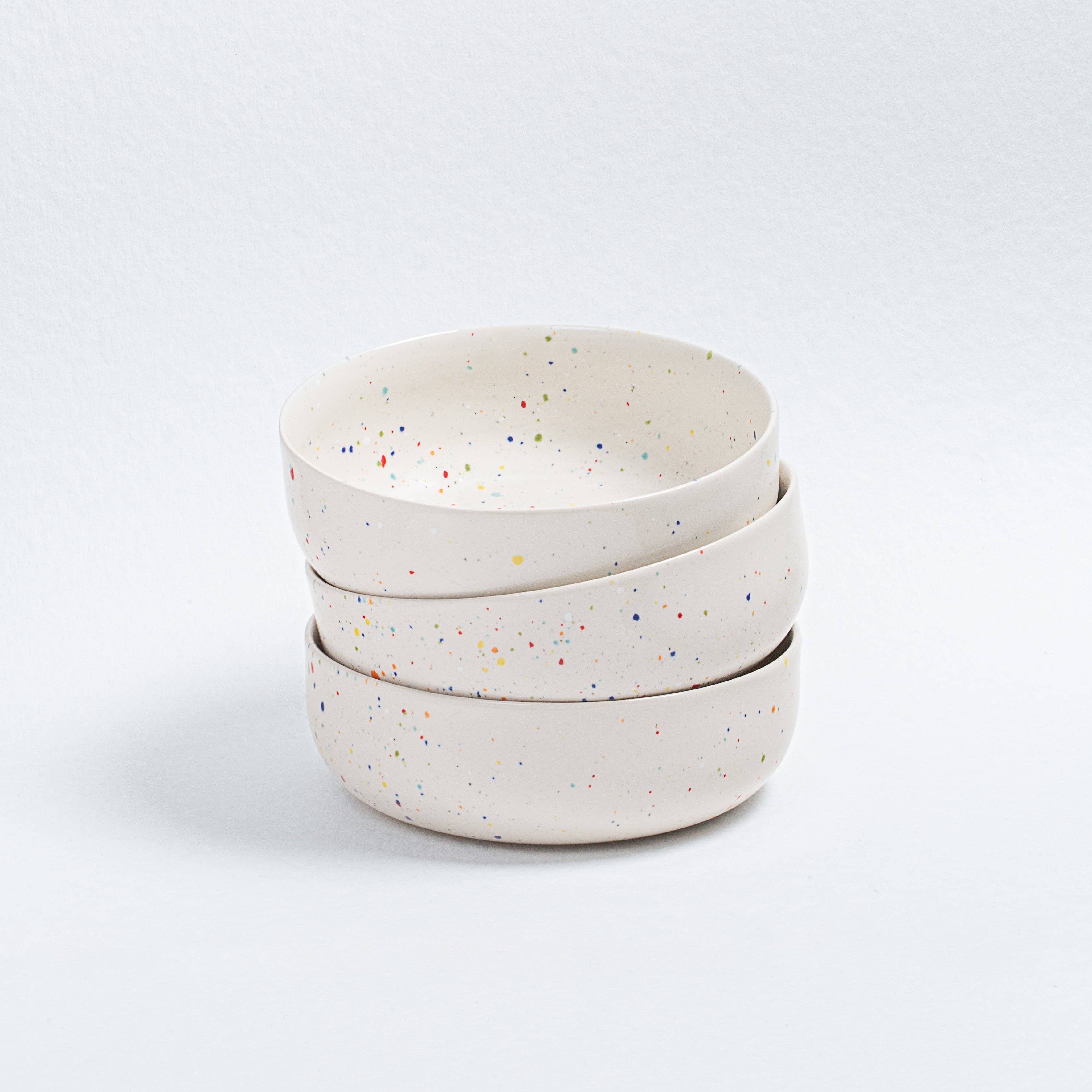 Set of 4 White Stoneware Ceramic Bowls