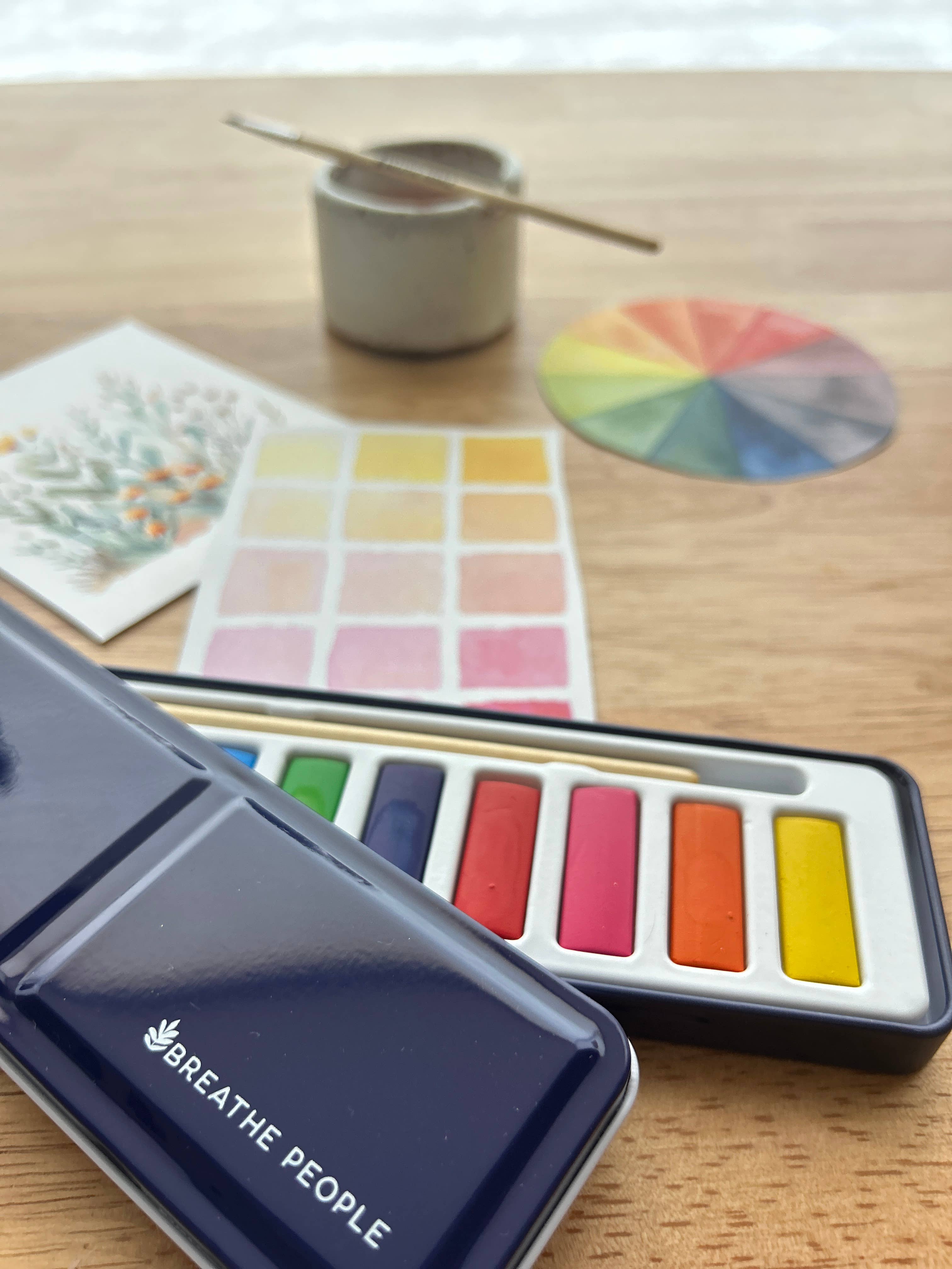 Watercolor Set- 12 Artist Grade Colors + Wood Paintbrush