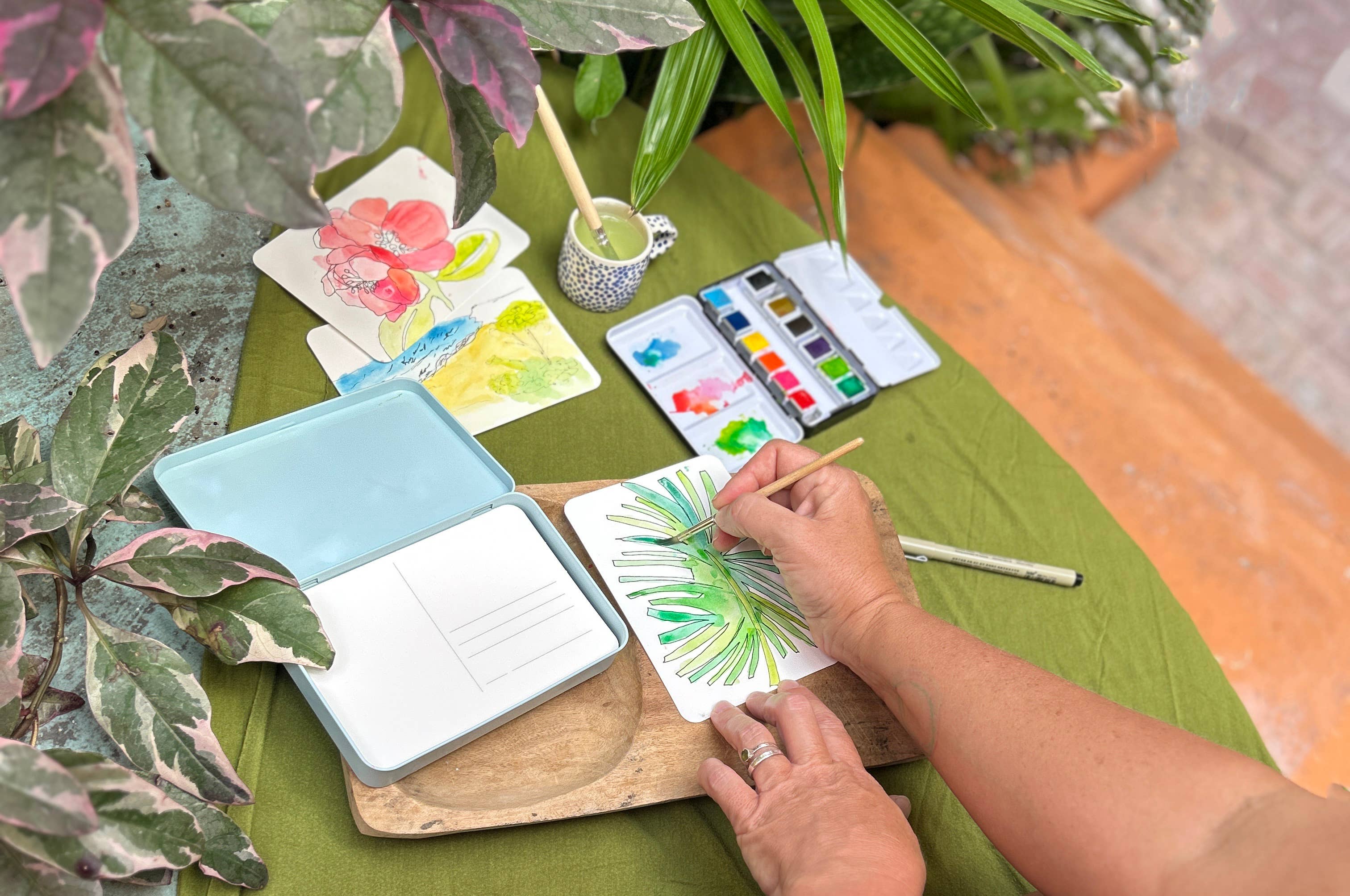 Watercolor Postcard Travel Tin