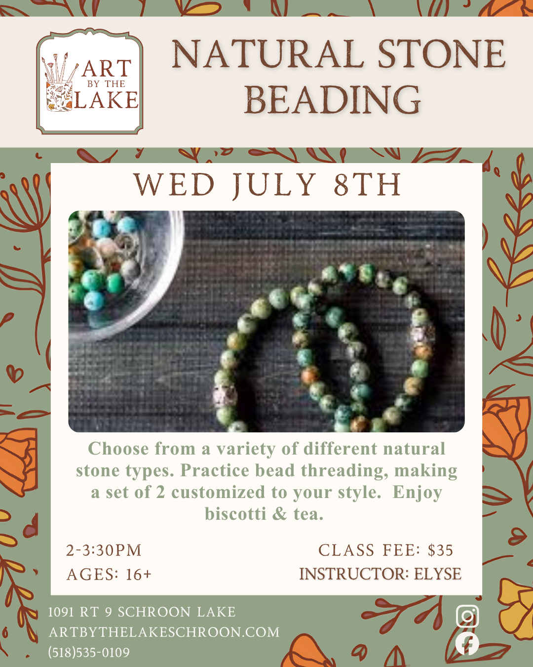 July 8- Natural Stone Beads & Biscotti
