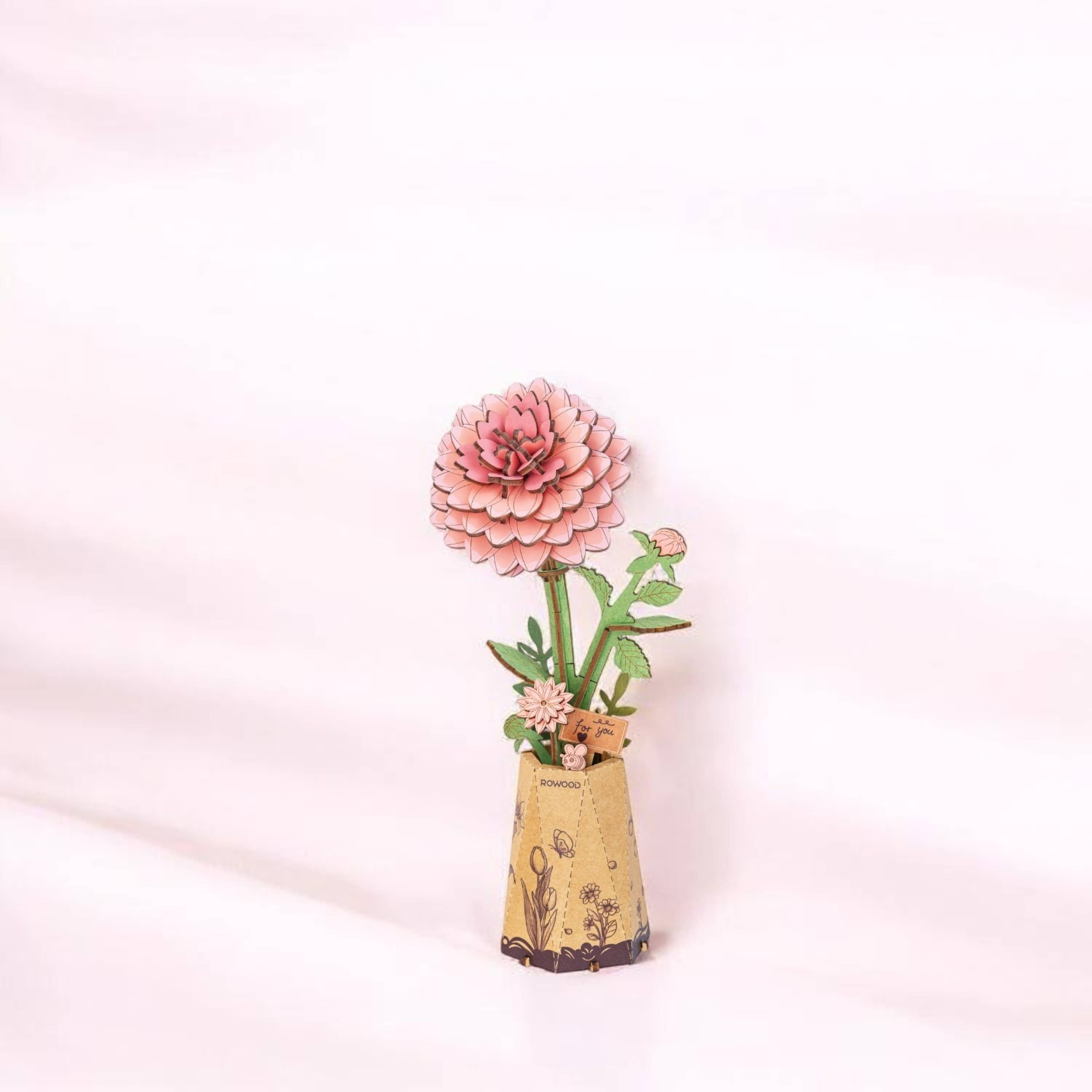 3D Wooden Flower Puzzle: Pink Dahlia