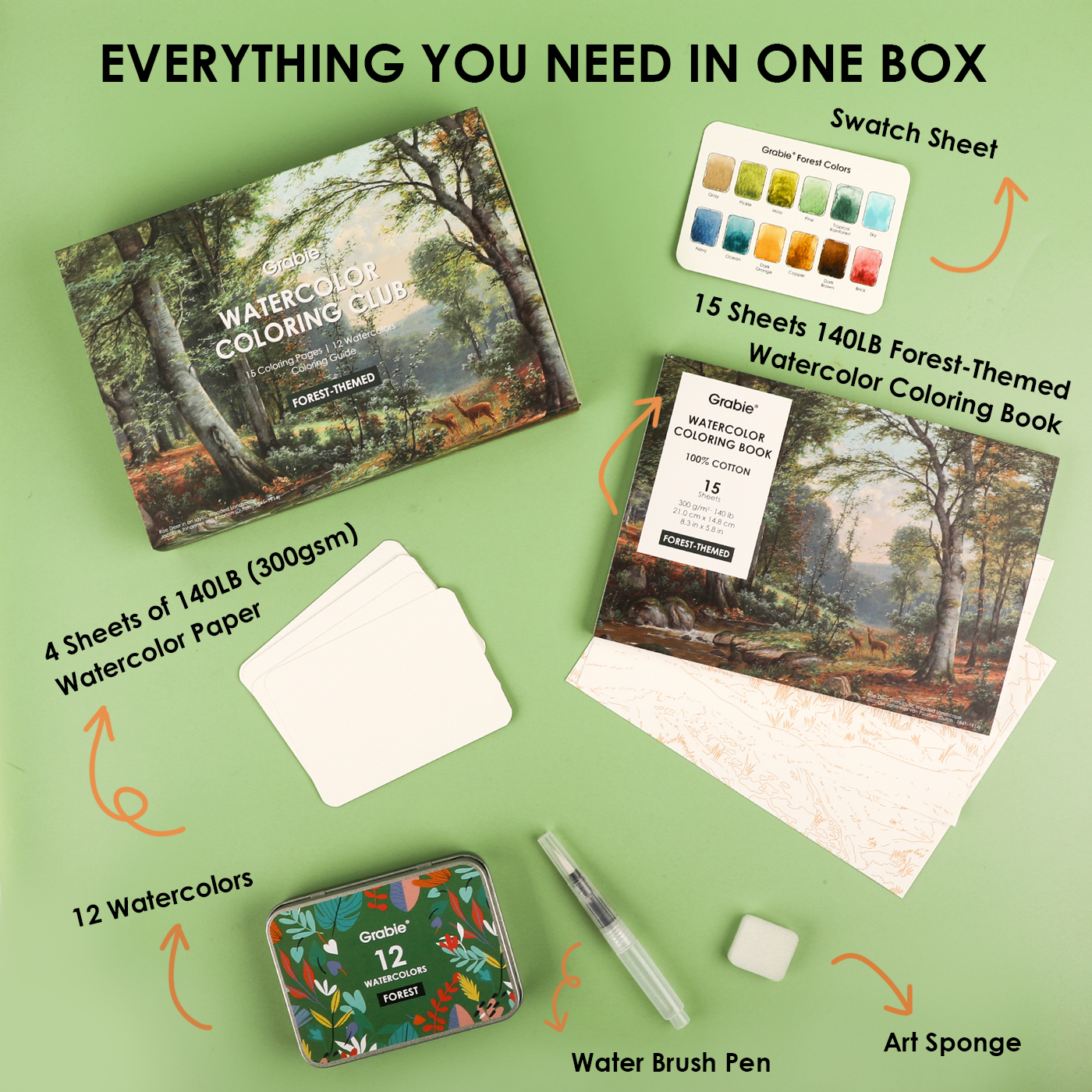 Watercolor Coloring Club Box- Forest