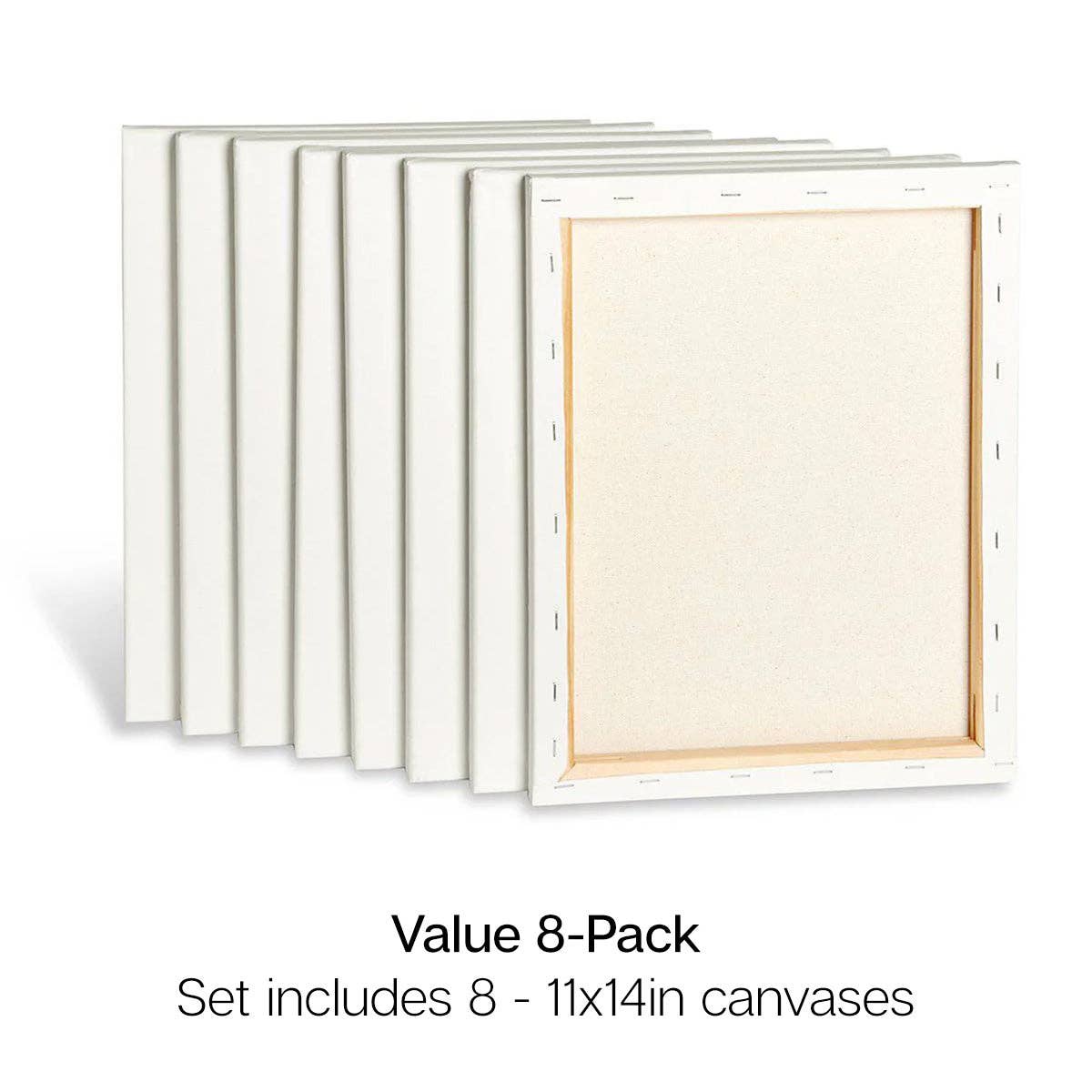 Stretched White Canvas - 11" x 14" - 8 Pack - 100% Cotton, Primed