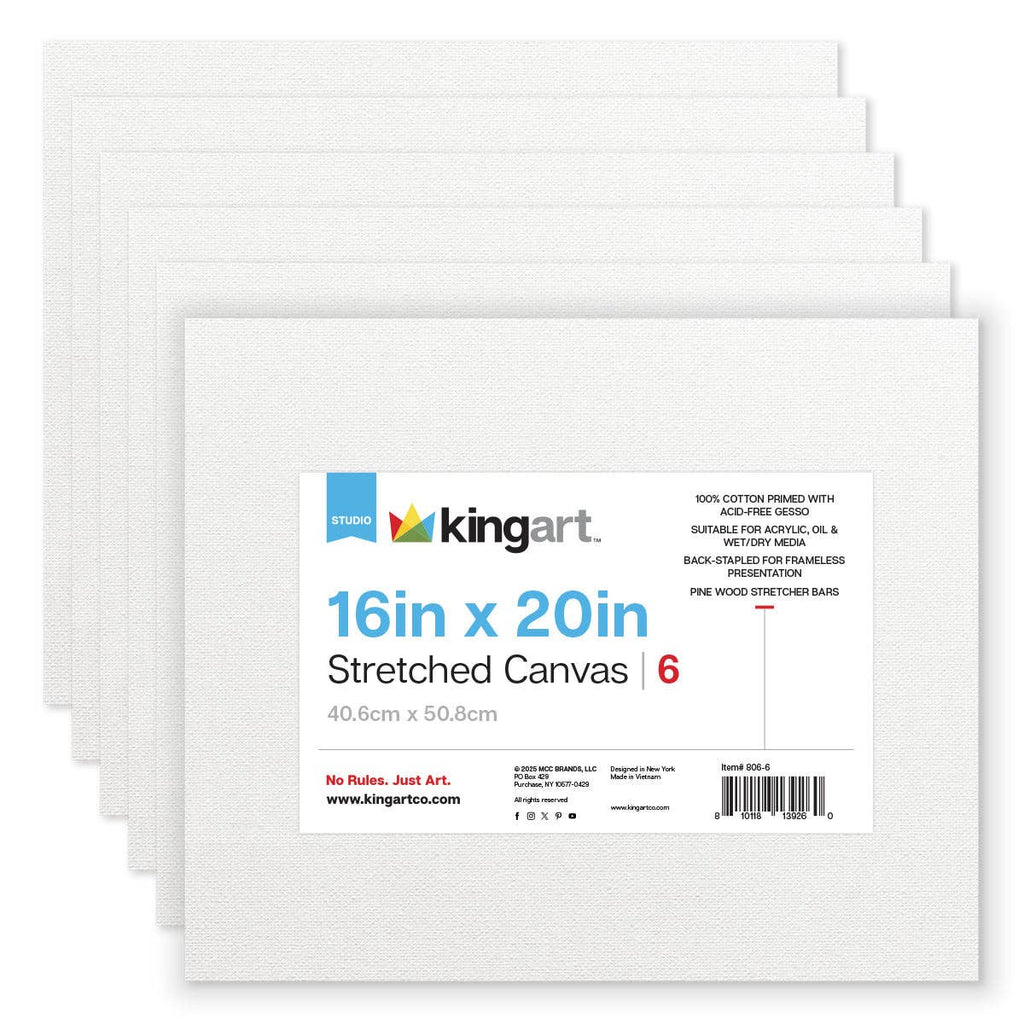 Stretched White Canvas - 16" x 20" - 6 Pack - 100% Cotton, Primed