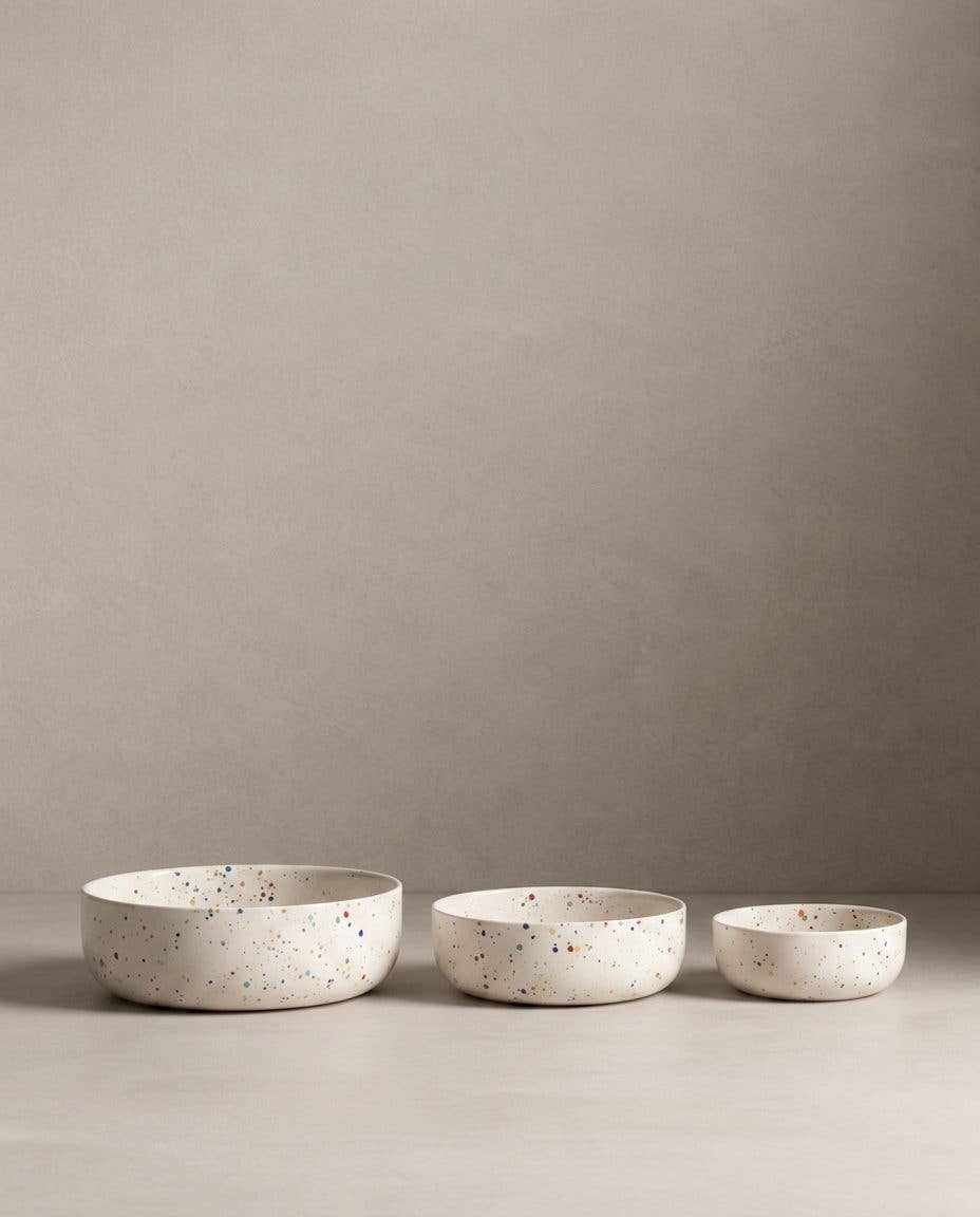 Set of 4 White Stoneware Ceramic Bowls