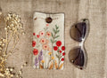Flower Embroidered Linen Padded Glasses Case