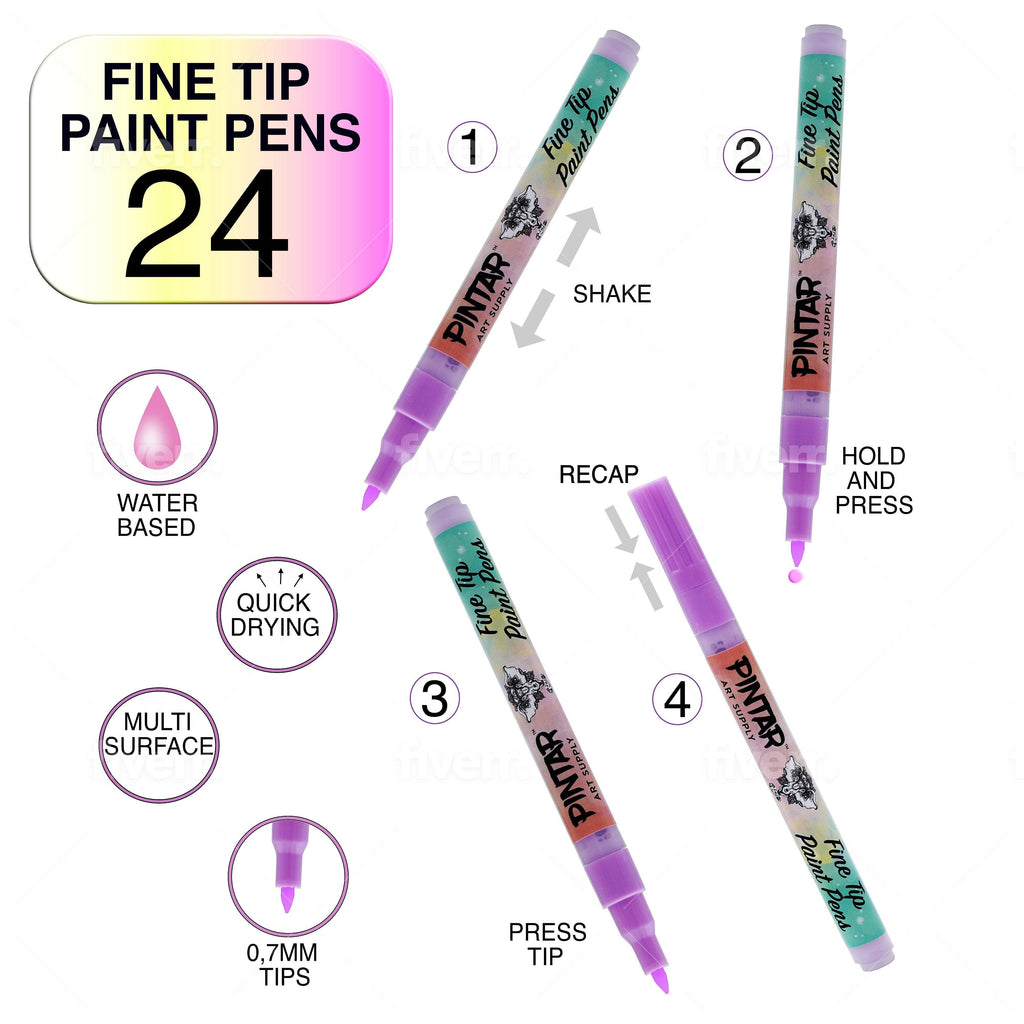 Acrylic Paint Markers - 24 Pack With 0.7 mm Tips