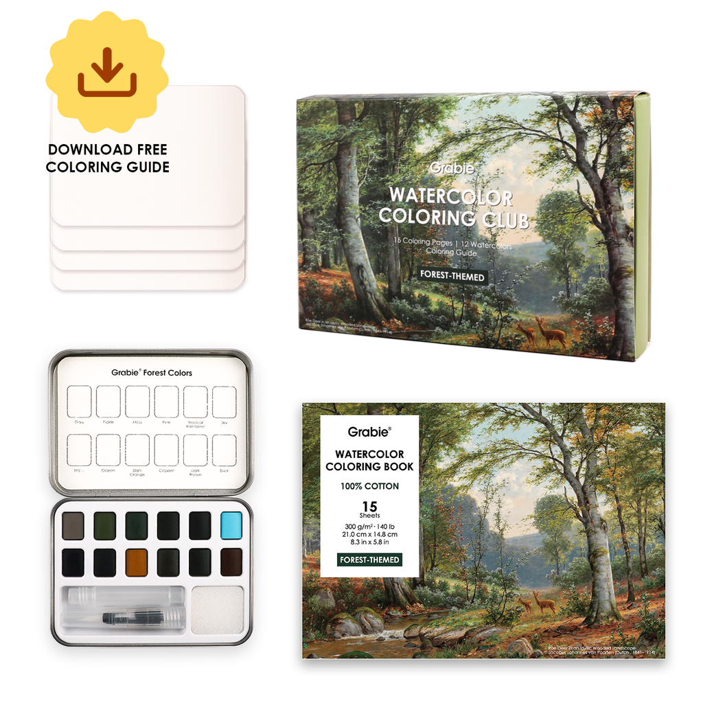 Watercolor Coloring Club Box- Forest