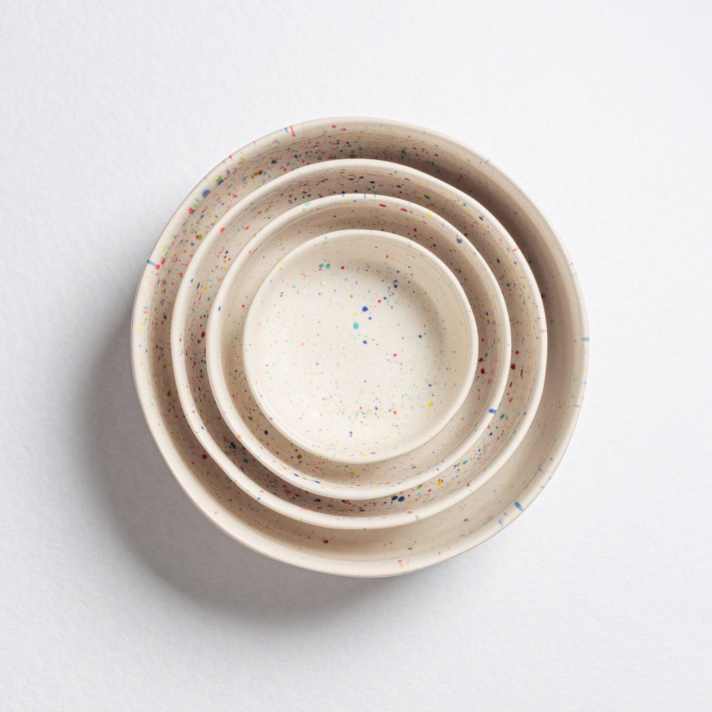 Set of 4 White Stoneware Ceramic Bowls
