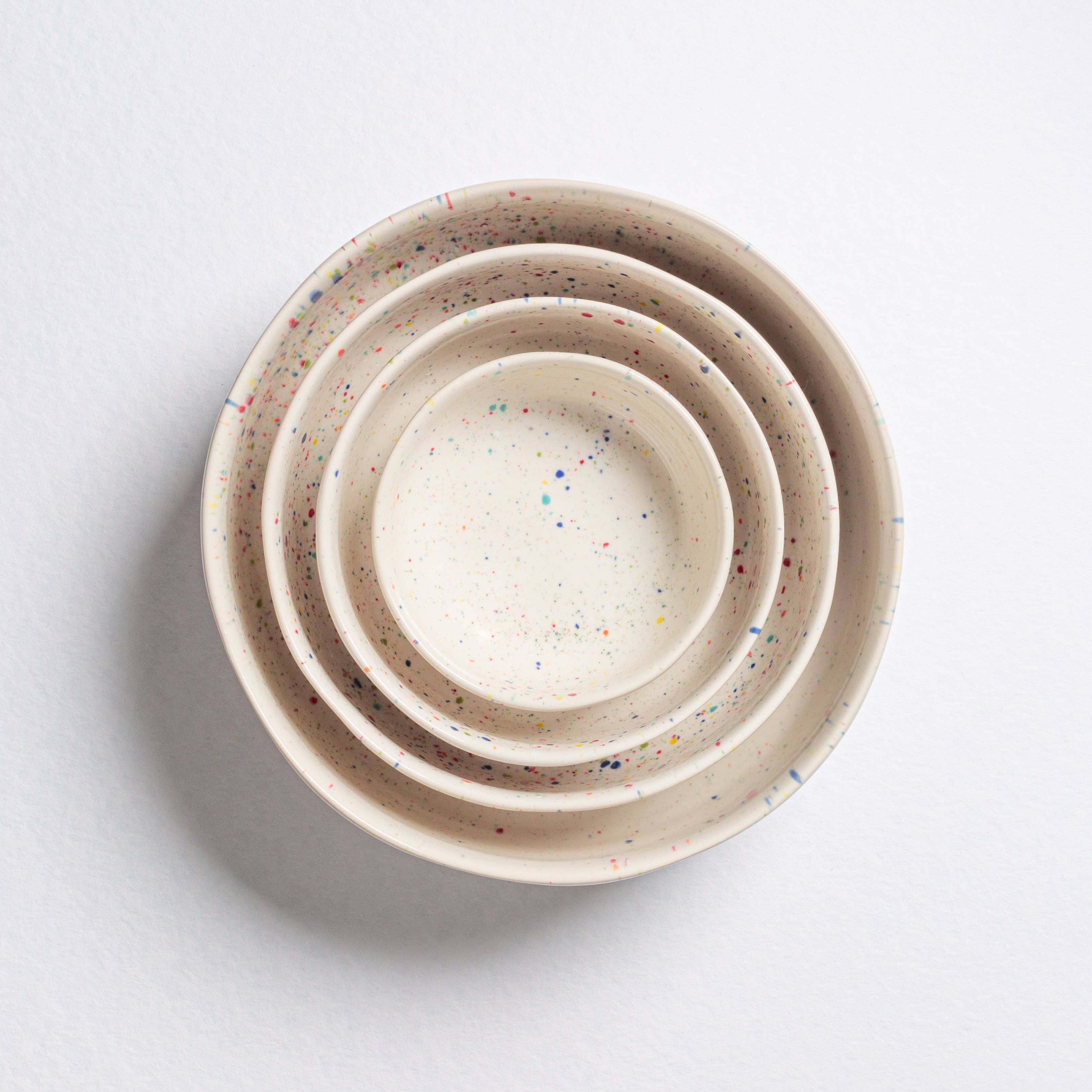 Set of 4 White Stoneware Ceramic Bowls