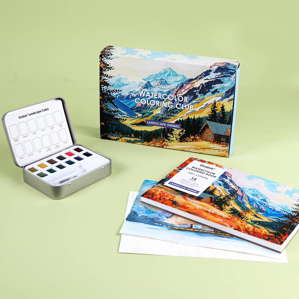 Landscape-Themed Watercolor Coloring Club Box