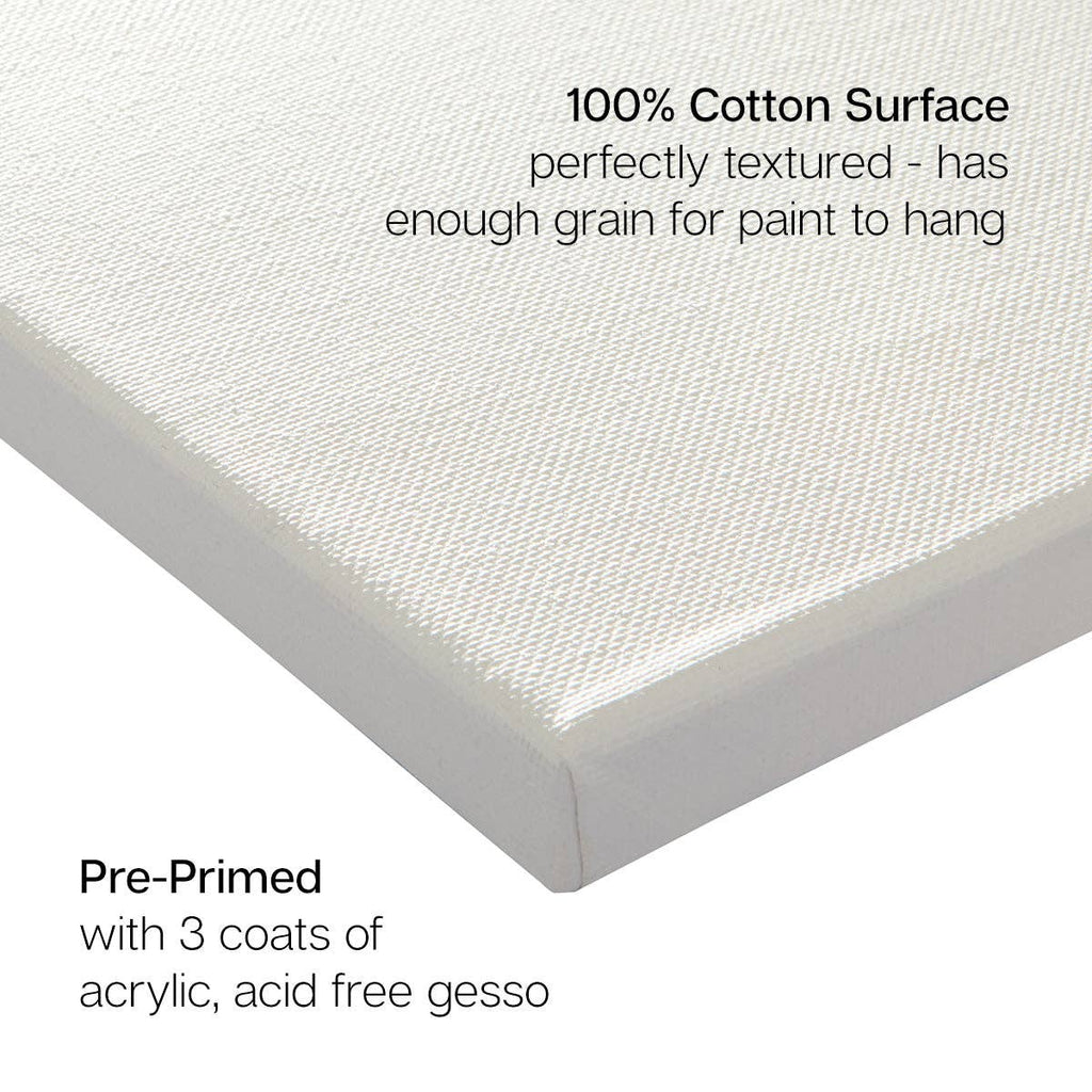 Stretched White Canvas - 11" x 14" - 8 Pack - 100% Cotton, Primed