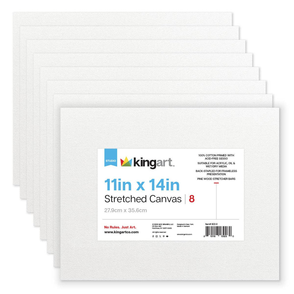 Stretched White Canvas - 11" x 14" - 8 Pack - 100% Cotton, Primed